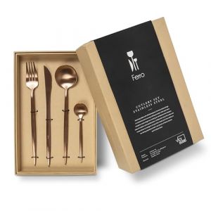 VIDI Ferro Set de Couverts Or Rose | Service de Table 6 Personnes | Couverts de luxe 24 pièces | Cuillères, Fourchettes, Couteaux, Cuillères à café | Acier inoxydable | Passe au Lave-vaisselle (MA SHOP EU, neuf)