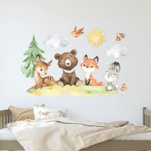 Wally Fox Stickers muraux animaux de la for&ecirc;t - Non-toxique, s&ucirc;r, de haute qualit&eacute;, Stickers muraux, D&eacute;coration murale pour chambre d'enfant - Animaux de la for&ecirc;t Vert, brun, rouge, gris L (Mini Dekor, neuf)