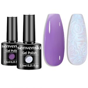 Senvenski Violet Gelée Vitrail Vernis Semi Permanent, Perle Opale Mermaid Vernis Semi Permanent, Glace Nudité Transparente Verre Violet Vernis à Ongles UV LED Art Kit pour French Manucure (CS2-019) (Senvenski EU, neuf)