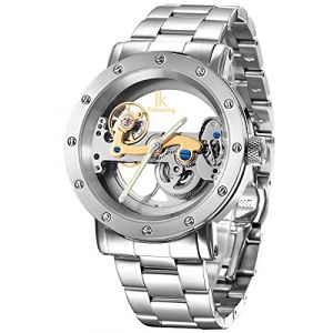 Alienwork IK Montre Automatique Homme Femme Argent Bracelet en Métal Acier Squelette Fond de Verre (?Alienwork, neuf)