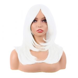 MapofBeauty 20 Pouces/50 cm Longue Layered Avec Frange Droit Synth&eacute;tique fibre Shoulder Longueur Cheveux Perruques (Blanc) (MapofBeauty EU, neuf)
