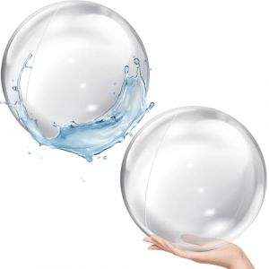 Ballon Piscine Gonflable, 2 Pièces Ballon de Plage Geant PVC Swimming Pool Ball Transparent Inflatable Beach Ball pour Piscine Party, Fête d'été (16 Pouces) (yuwenparty, neuf)