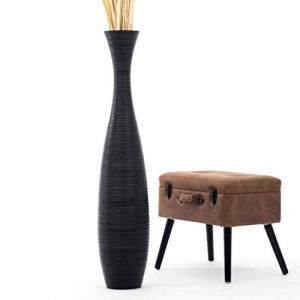 Leewadee Grand Vase A Poser Au Sol pour Branches Décoratives De Pampa, Vase en Bois De Manguier, 110 cm, Noir (Leewadee, neuf)