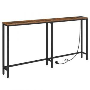 HOOBRO Console Meuble avec multiprise, Table Console avec Station de Charge, Bout de Canapé étroit, Console derrière Le canapé, pour entrée, Couloir, Hall, Marron Rustique et Noir EBF165CXG01 (HOOBRO FR, neuf)