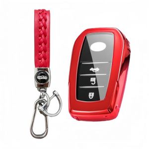MEDZUK Coque Cl&eacute; Compatible avec Toyota CHR 2024-2025 2026 Coque de Protection pour cl&eacute; de Voiture TPU, Accessoire &Eacute;tui pour Cl&eacute;s avec Porte-cl&eacute;s (Rouge) (MEDZUK-EU, neuf)