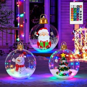 Starnearby Boule de Noel Géante Gonflable 60cm, Grosse Boule de Noël Lumineuse, Boule de Noël Gonflable en PVC étanche avec Télécommande, Décoration de Fête (3PCS) (Pasercvxzoreso, neuf)