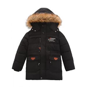 Maison Jardin Enfant Gar&ccedil;on Veste d'hiver Chaud Manteau Mi Longue Doudoune &agrave; Capuche Fourrure Jacket, Noir, 13-14 Ans,Taille 160(stature150-160cm) (Nemopter, neuf)