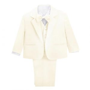 Lito Angels Costume Mariage Ceremonie Enfant Garcon, Ensemble 5 Pieces (Blazer, Gilet, Chemise, Noeud Papillon et Pantalon), Taille 2-3 Ans (étiquette en Tissu 03), Ivoire 057 (Lito Angels FR, neuf)