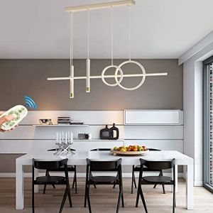 Luminaires à Suspension LED Lustre Dimmable Table À Manger Salle À Manger Lampe Suspendue Salon Cuisine Lampe Suspendue Moderne Anneau Designer Plafonnier avec Télécommande Lumières (Blanc, L120cm) (CHZH-LIGHTING, neuf)