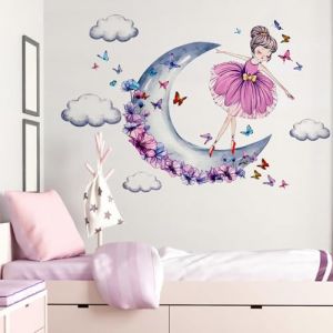 SRIZIAN Ballet Fille Stickers Muraux Papillons Lune Nuages Stickers Muraux Violets Pour Filles Chambre B&eacute;b&eacute; Chambre Enfants Chambre Murale D&eacute;cor Mural (Spmow eu, neuf)