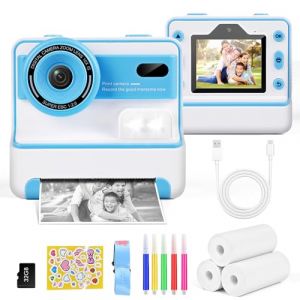 Euakee Appareil Photo Instantané, 2.4" Écran Appareil Photo Enfant avec Papier d'impression et Carte 32GB, Kidizoom Printcam, Mode Selfie, Cadeau Jouet pour Enfant Garçons Filles de 3-12 Ans (Bleu) (Euakee Trade, neuf)