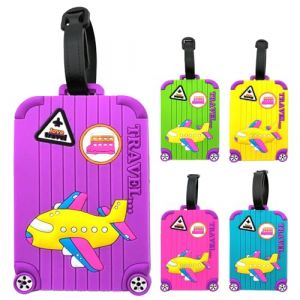 Lot de 5 étiquette bagage colorées avec carte d'identité, etiquettes à bagage en silicone, Etiquette Valise Voyage Avion Parfaites pour les voyageurs (BSDYCL, neuf)