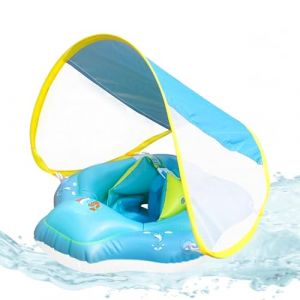ACTOYS Bouee Bebe, Baby Float Bouée pour Bébé, Bouee Enfant, Bouee Pisicne Bebe, Bouee Bebe avec Pare Soleil, Bouée pour Enfant, Bouée de Natation Gonflable (Bleu, L : 12-36 Mois) (FEYUZ, neuf)