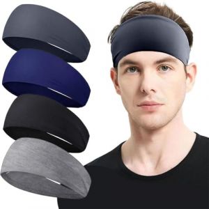 JYNXOR 4 Pcs Bandeaux Cheveux Hommes et Femmes, Serre Tete de Sport Larges Bandeau Cheveux Homme, Elastique Serre Tete Homme Femme Bandeau Sport Absorbant La Transpiration pour Course, Cyclisme, Yoga (SHOPSCAPE INK, neuf)