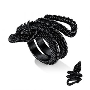 Bestyle Bague Homme Femme Dragon Bijoux Viking Anneaux Hip Pop Bague Rock Punk Bague Homme Animaux Acier Inoxydable Noir Taille 67.5 (Bestyle Jewelry, neuf)