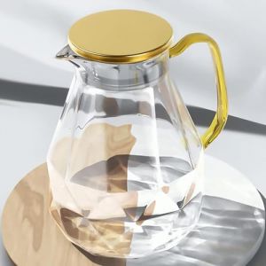 DUJUST Carafe Eau de 2 L, Pichet en Verre Design Diamant Moderne, Cruche en Verre avec Couvercle en Acier Inoxydable et Anse, Pichet à Eau Haute Durabilité pour Infuseur Fruit, Thé Glacé, Café, Lait (EletreeEU, neuf)