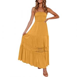 Robe Boheme Femme Dentelle Bustier sans Manches Casual LéGer Fluide avec œIllets Robes Chic Et Elegant Grande Taille Pas Cher Respirant Slim Fit pour Plage Vacances Dress (LOSSLO(Livraison 5-14 jours), neuf)
