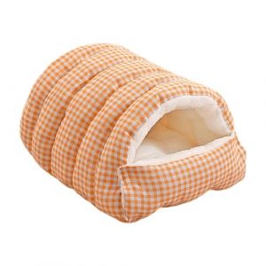 FewNvWa Lit pour Chat Amovible, Maison pour Chien Chat Nid pour Animaux Coussin Lavable, Lit Niche pour Chat, Doux Tissu Peluche Grotte Ferm&eacute;e Convient Animaux Domestiques Repos Int&eacute;rieur, Orange, S (QingQin Joy, neuf)