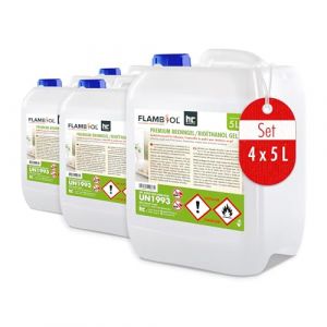 FLAMBIOL&reg; Bio&eacute;thanol Premium en Gel 4 x 5 L &ndash; Combustible Longue Dur&eacute;e, Id&eacute;al pour Chemin&eacute;es d'Int&eacute;rieur et d'Ext&eacute;rieur &ndash; Formule Am&eacute;lior&eacute;e et &Eacute;cologique, Fabriqu&eacute; en Allemagne (H&ouml;fer Chemie GmbH, neuf)