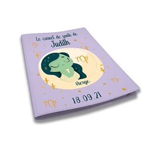 Prot&egrave;ge carnet de sant&eacute; personnalis&eacute;, id&eacute;e cadeau personnalisable b&eacute;b&eacute;, cadeau naissance original, Housse carnet de sant&eacute; Mauve Signe Vierge - CL0019f (MARQUAGE UNIQUE, neuf)