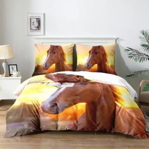 Yzehomijia Housses de Couette Cheval 220&times;240 cm, Enfant Parure de lit imprim&eacute; Cheval 3D，1 Housse de Couette en Microfibre + 2 Taies d'oreiller 65&times;65 cm.（C1&times;220） (Toyqfc, neuf)