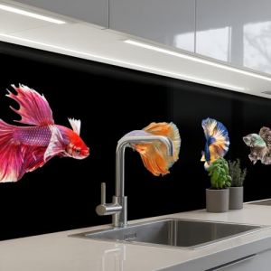 KitchenYeah&copy; Credence Cuisine Adhesive 60x200 cm Protege Mur Revetement Mural Adhesif Parement Interieur &Agrave; Coller Plaque Plastique Rigide Poissons - Color&eacute; - Animaux (KitchenYeah, neuf)