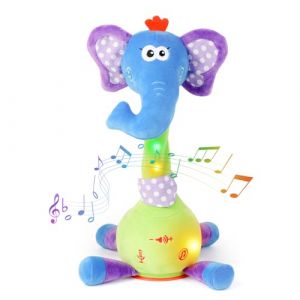 Edencomer &Eacute;l&eacute;phant Musical Qui Danse, Peluche Parlante et Lumineuse - Jouet Musical Interactif pour B&eacute;b&eacute;, &Eacute;veil &Eacute;ducatif avec Sons et Lumi&egrave;res, Cadeau pour Enfant (Hengli Direct, neuf)