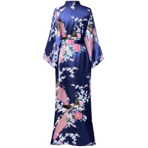 BABEYOND Kimono Femme Long en Satin - Peignoir L&eacute;ger Imprim&eacute; Paon jusqu'&agrave; la Cheville, Taille unique Grande taille, Bleu Fonc&eacute; (Lixuanshengang, neuf)