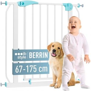 ib style Barri&egrave;re de S&eacute;curit&eacute; Berrin 67-175 - Barri&egrave;re pour Chien, sans Per&ccedil;age, Fixation par Pression, pour Enfants 6 a 24 Mois, 140-150 cm, Blanc Turquoise (ib-style GmbH, neuf)