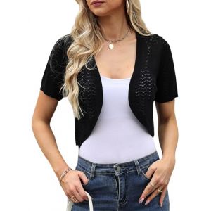 Totatuit Boléro Femme Chic Tricot Gilet Bolero Cardigan Veste Élégant Gilets Court Mousseline Manche Maille Vintage Tops Noir XXL (GRJ-EU, neuf)
