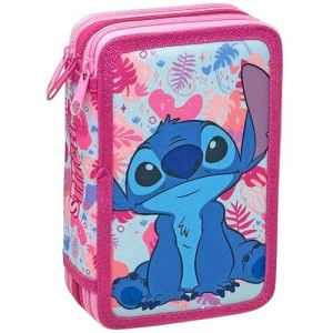 Trousse Scolaire Complète 44 Pièces pour Fan de Stitch – Kit Créatif Triple Compartiment avec Feutres, Crayons, Règle – Idée Cadeau Fille Rose (eBoutics, neuf)