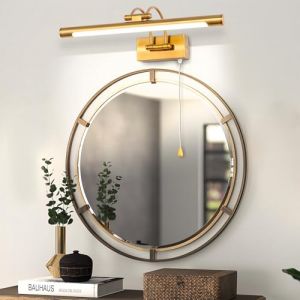 MantoLite Applique Murale 8W,Métal Miroir Salle de Bains Lumière LED avec tête de Lampe Pivotante et Interrupteur pour Chambre Intérieur Éclairage,3000K Lampes de Lecture de Chevet (Laiton, 40CM) (Mantolux, neuf)