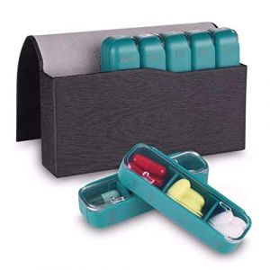 ZOCIPRO Pilulier Semainier 7 Jours Portable avec Compartiments Mobiles, Boite a Medicament, Résistant à l'Humidité, Pilulier Semaine avec Sac en PU pour Vitamine Huile de Poisson Aspirine Panadol (HTB668, neuf)