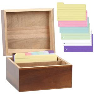 NZZVNZ Boîte à Fiches en Bois Flash Carte Comprend 150 Fiches Colorées Anneau en Plastique Boite Carte d'index Boîte Bois de Recettes avec Couvercle Compartiments pour Maison Bureau (FANCY GINGER - UNIPESSOAL LDA*, neuf)