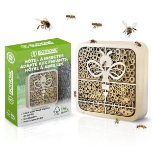 ISOTRONIC Hôtel à insectes | Maison à insectes respectueuse de l'environnement pour coccinelles, abeilles et autres insectes dans le jardin | Hôtel à abeilles en bois naturel (abeille) (Internetz24, neuf)