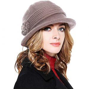 CheChury B&eacute;rets Chapeaux Melon Femme Hiver Femme Fleur &eacute;l&eacute;gante Laine Chaud R&eacute;tro Casquette Simple Beret Bonnets Cloche Chapeau Chapeau de D&ocirc;me,Marron (LYworld, neuf)