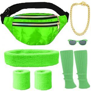 Deguisement Annee 80 Femme Homme Accessoire Fluo Sac Banane Bandeau Cheveux Femme Bracelet Jambiere Annees 80 90 Deguisement Disco Femme Homme Enfant Déguisement Année 80 Accessoires Sportif (vert) (ATOWORLD, neuf)