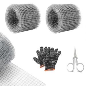 Grillage Anti Rongeur 2 Rouleaux Livré avec Gants et Ciseaux, Maille Fine en Galvanisé 10cm x 6m, Clôture de Protection Rigide, Grillage à Poule Polyvalent Barrière Anti Souris Anti Rat pour Jardin (HWX-EU, neuf)