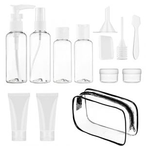 Ysimple Kit Voyage Avion,13 Pièces Flacon Voyage Avion,Flacon de Voyage Étanche et Rechargeable avec Vaporisateurs,Flacons à Pompe et Pots de Crème,pour Shampoo,Creme,Lotion(Transparent) (yuefuq, neuf)