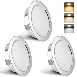 YindaLux Set de 3 Spot LED Encastrable 230V 3W 3000K Blanc Chaud 4000K Blanc Neutre 6000K Blanc Froid, 15mm Extra Plat Spots de Plafond 300LM Trou 55-58mm, IP44 Spot Salle de Bain, Chrome (YindaLux, neuf)