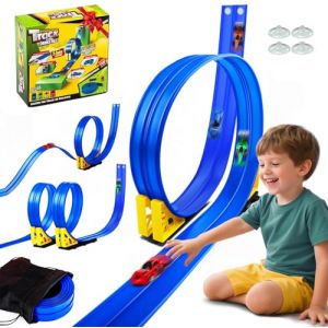 Alitree Circuit de course automobile 5 m avec 4 voitures, circuit de course avec looping et piste en U, roule sur double piste de course, autoroute DIY, jouet portable pour enfants &agrave; partir de 3 ans (ALLURE AMAZED, neuf)