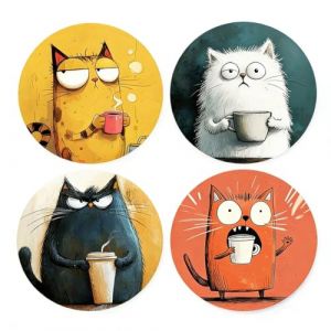 JYNXOR 4 PCS Dessous De Verre Bois, Chat Sous Verres Peinture Coasters Ronds En Liege, Sous Verre Bois Couleurs, Dessous De Plat Liege, 10 Cm, Convient Pour La Maison, Le Bar, Le Caf&eacute;, l'Entreprise (SHOPSCAPE INK, neuf)