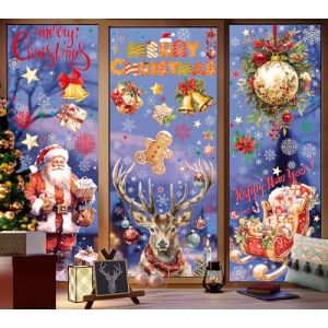 4 Pièce Grande Taille Stickers NoëL Fenêtre avec l'argent Brillant, 30X45cm Décoration NoëL Fenetre Réutilisables, Autocollant NoëL Fenêtre de Vitre, Recto-Verso Stickers Fenêtre Noel (Rouge) (YiHeYao, neuf)