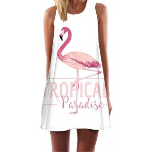 Ocean Plus Femme Multicolore Paréo Trapèze sans Manche Robe de Plage Haut Décontracté Flamant Loisir Feuilles Mini Robe (M (EU 36-38), Flamant Rose Tropical) (Ocean Plus, neuf)