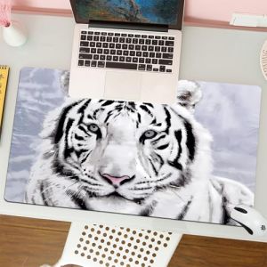 QRFASFZO Tapis de Souris Gaming - 30x80 cm - Tapis de Souris Esports - Ne Glisse jamais - Couverture complète du Bureau - Portrait d'un Beau Tigre Blanc isolé sur Fond Blanc (liangruilanmaoyi, neuf)
