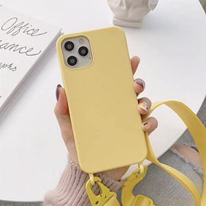 Emlivi Coque de protection pour iPhone 15 - Coque cha&icirc;ne, avec bandouli&egrave;re en nylon - En silicone TPU souple liquide - Avec cordon de suspension, bande &eacute;l&eacute;gante - Pour iPhone 15 - Jaune (Emlivi, neuf)