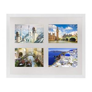 Cadre Photo pêle-mêle, 28 x 35 cm Cadre Multi Photo avec Passe-Partout pour 4 Photos 10 x 15 cm, Blanc (BD ART, neuf)