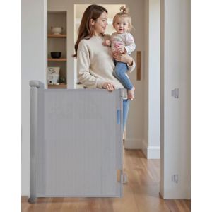 Lorrtta Barrière de Sécurité Rétractable Escalier 0-140 cm, Barriere Enfant Retractable pour Escaliers et Portes, Barriere de Securite Enroulable, Verrouillage Sécurisé, Utilisation à Une Main, Gris (SHINE WONG LIMITED, neuf)