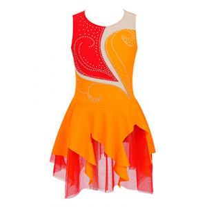 YiZYiF Justaucorps Gymnastique Enfant Fille Robe Danse Classique Ballet Asymétrique Tenue de Patinage Artistique Robe Danse Lyrique Contemporaine Dancewear 5-16 Ans Orange B 9-10 ans (Shifang, neuf)