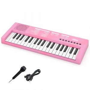 KOMFOTTEU Piano Num&eacute;rique 37 Touches, 8 Rythmes, 8 Sonorit&eacute;s et 22 D&eacute;mos, Clavier &Eacute;lectroniques pour Enfant de 3 Ans+, Piano &Eacute;lectronique en ABS avec Microphone (Rose) (Komfort GmbH, neuf)